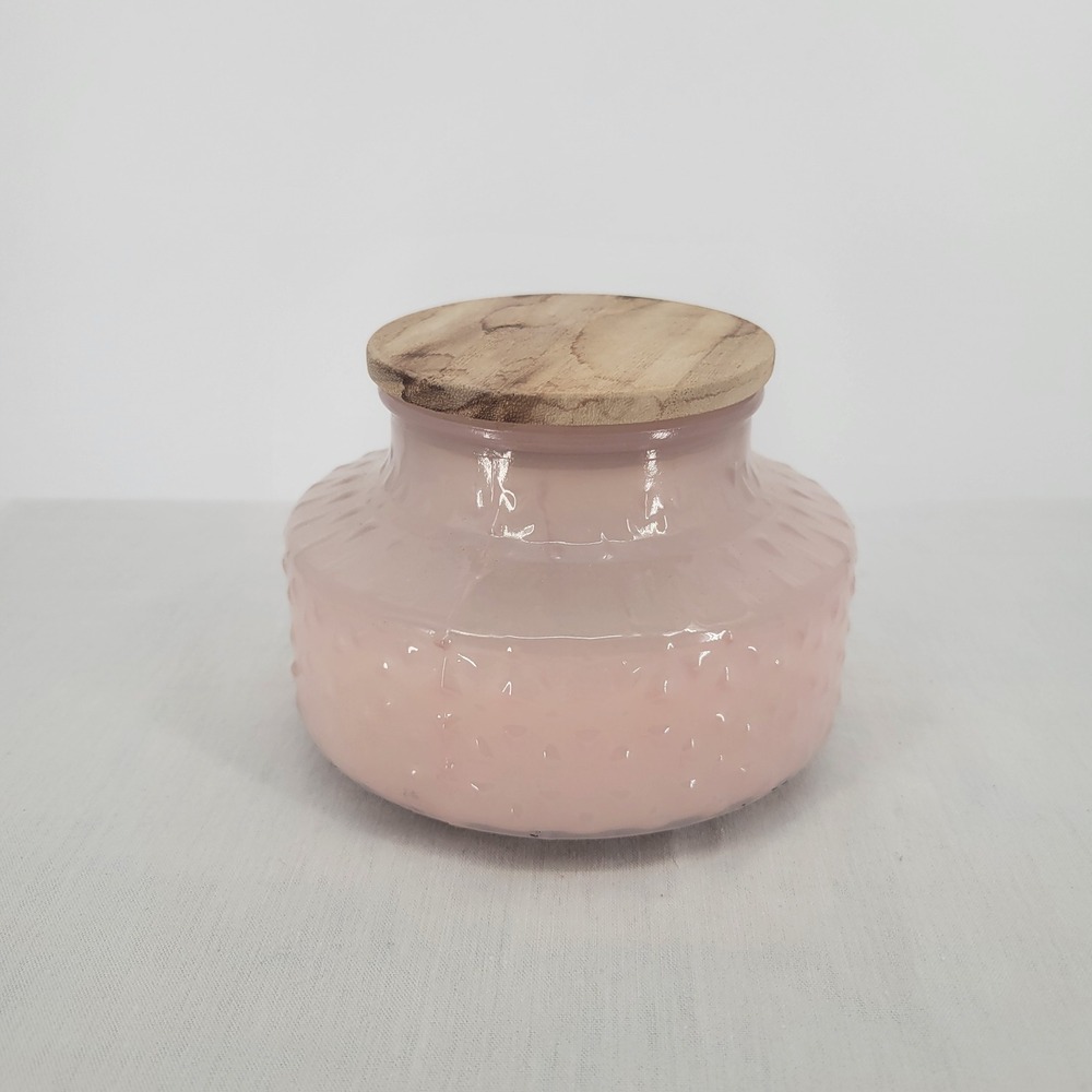 East West‎ Pink Hobnail Glass Scented Candle with Wood Lid 14.1 oz Small Batch